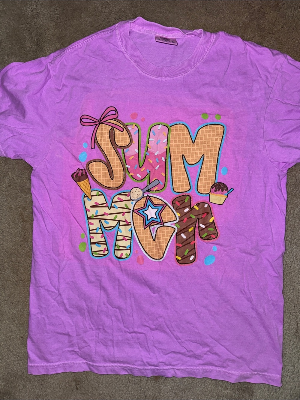 Comfort Colors Girls Lavender Graphic Tee with Ice Cream 'SUM MIRT' Design
